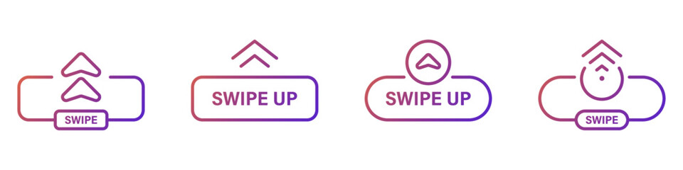 Poster - Action Scroll Gradient Pictogram. Slide Drag Button Line Icon. Swipe Up Button for Interface of Social Media App Outline Icon. Swipe Up Button Arrow Orange Mockup. Isolated Vector Illustration