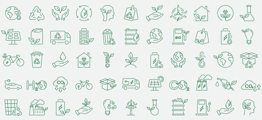 Bio Fuel, Green Energy Line Icon Set. Renewable Nature Power Linear Pictogram. Recycling Environmental Resource Outline Symbol. Eco Electric Energy. Editable Stroke. Isolated Vector Illustration