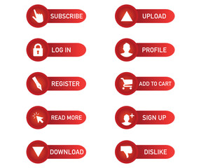 Wall Mural - vector icons for subscribe, upload, log in, profile, add to cart, register, sign up, read more, disl