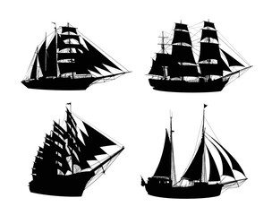 Poster - The set silhouettes of a large sailing ships.
