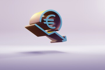 Leinwandbilder - Beautiful illustration Blue EURO Price arrow Down symbol icons on a bright pink  background. 3d rendering illustration. Background pattern for design.