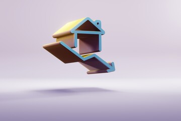 Fototapete - Beautiful illustration Blue Real Estate arrow Down symbol icons on a bright pink  background. 3d rendering illustration. Background pattern for design.