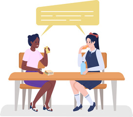 Poster - school girls talking on break semi flat color raster characters. sitting figures. full body people o