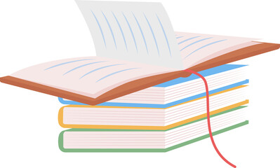 Poster - Book stack semi flat color raster item. Realistic object on white. Reading literature. Pile of hardcover notebooks isolated modern cartoon style illustration for graphic design and animation