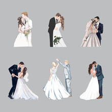 Set Of Hand Drawn Bride And Groom Watercolor Vector Illustration
