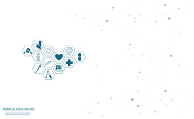Poster - Abstract health science consist health icons digital technology concept  modern medical on hi tech future blue background.