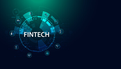 Poster - abstract fintech finance technology applied in the financial business on a modern blue background, f
