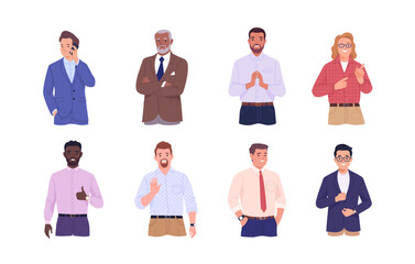 Wall Mural - Collection of male avatars of businessmen and office employees. Close-up vector cartoon illustration of men of different ages and ethnicities in office outfits. Isolated on white background