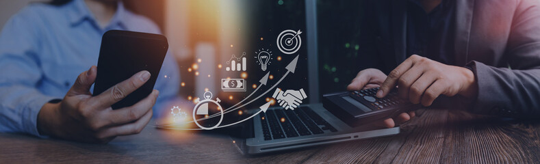 Man using mobile online banking and make payment, Business people using mobile phone with credit card, Mobile banking network, online payment, digital marketing, business technology.
