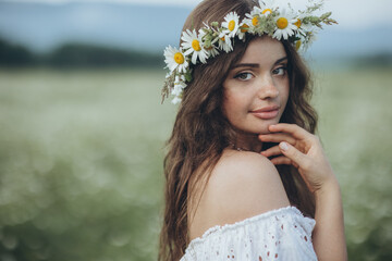 Wall Mural - Beautiful woman. Bride portrait. Young beautiful bride in nature. High quality photo