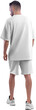 Oversize white t-shirt mockup, shorts, png, on a guy in sneakers, isolated on background, back.