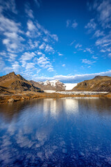 Wall Mural - svinafellsjokull, an outlet glacier of vatnajokull, the largest ice cap in europe. mirror reflection