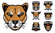 Cougars Head Mascot Logo with logo set for team football, basketball, lacrosse, baseball, hockey , soccer .suitable for the sports team mascot logo .vector illustration.