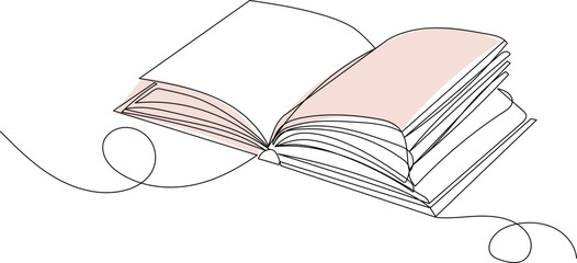 Wall Mural - books drawing by one continuous line, isolated