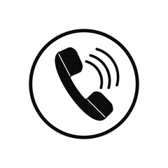 Poster - Ringing handset in circle icon. Black retro talking and messaging symbol with business communication and customer service vector technology