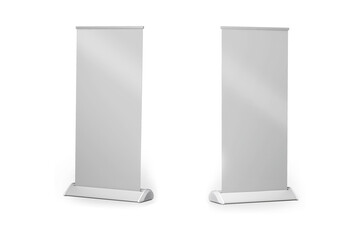 Wall Mural - Empty blank roll up mockup isolated on white background. 3d rendering. 