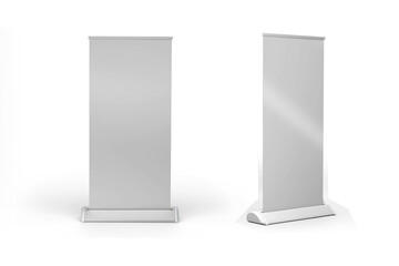 Wall Mural - Empty blank roll up mockup isolated on white background. 3d rendering. 