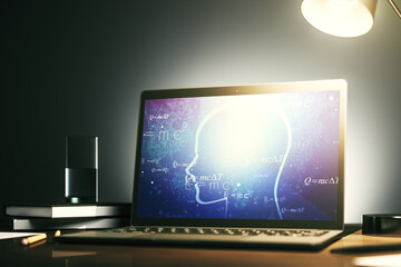 Aufkleber - Creative artificial Intelligence concept with human head sketch on modern computer monitor. 3D Rendering