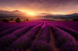 lavender field in southern france, sunset provence landscape, fictional landscape created with generative ai