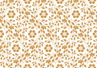 Flower pattern. Seamless white and gold ornament. Graphic vector background. Ornament for fabric, wallpaper, packaging