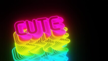 Aufkleber - Beautiful Abstract neon background words CUTE on a black background. 3d rendering illustration Background pattern for design.	
