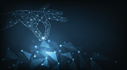 Poster - Global connection concept of futuristic technology triangle lines. global network connection points and lines, digital technology and communication concept design.