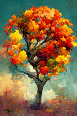 Wall Mural - illustration of an autumn tree with colorful foliage
