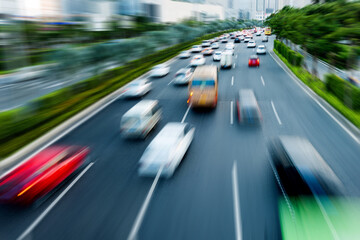 Traffic with motion blur on the street road