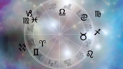 Wall Mural - zodiac ring with symbols of zodiacal signs over space with stars like astrology concept