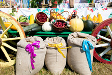 Village Fair Of Agricultural Products. Rural Market. Autumn Harvest.