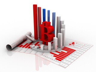 Poster - 3d rendering bitcoin sign with graph