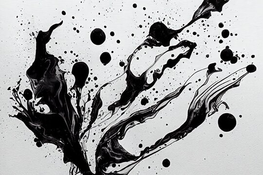 Wall Mural -  - Fluid, elegant, abstract pattern of ink drops smeared on a black and white wall, blowing up from below. Design Elements. Background Design