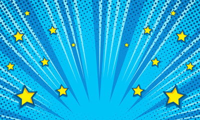 Blue comic pop art with star background