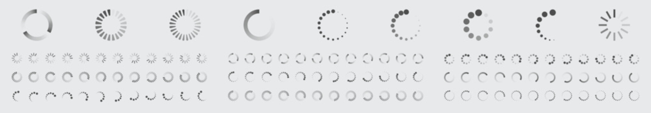 Circular Loading Buffering Icons Vector Set Video Ready for Animation Gif All Keyframes Frames Bufring Circle Waiting for Connection Buffer Preloader Download Symbol Easy Replace Col
