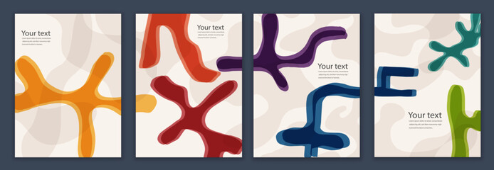 Wall Mural - Set poster copy space.Creative modern layout template set in minimalist style with curved shapes. Backgrounds leaflet brochure covers or web pages with rainbow colors for corporate identity