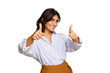 © Asier - Young Indian woman isolated on green chroma background raising both thumbs up, smiling and confident.