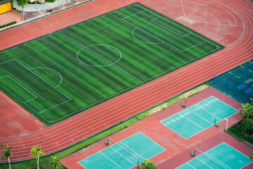 Wall Mural - Aerial view of soccer field in a school of China