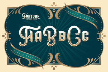 Poster - fortune vintage vector font set with decorative design elements