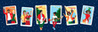 © Nataliia - Merry Christmas, Happy New Year  vector banner, family, friends  or business team virtual meeting, diverse group of students at online party, celebrating from home. Phone screens, gift box, Santa hat