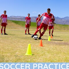 Poster - Square image of soccer practice and team of diverse men training