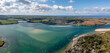 Aerial panorama view of Padstow and Rock on The Camel Estuary in Cornwall