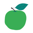 Green apple with a leaf. Illustration on a transparent background.
