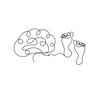 Silhouette of abstract foot with  brain as line drawing on white