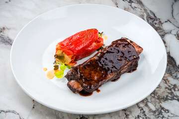 Poster - fried rib with sweet pepper