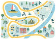 © Anna Ivanir - Little city vector cartoon illustration for children travel designs with cars, houses, circus tent, lake.