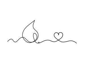 Abstract drop with heart as line drawing on white background