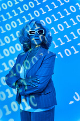 Serious senior programmer under binary code projection