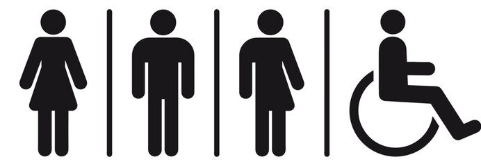 Poster - nvis54 NewVectorIllustrationSign nvis - all gender restroom vector icon . women, men, transgender, handicap . isolated transparent . wc toilet pictogram . black filled . AI 10 / EPS 10 . g11505