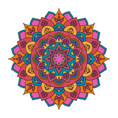 Color mandala vector illustration template, Isolated hand-drawn doodle mandala, Ethnic mandala with colorful tribal ornament.