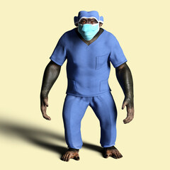 Poster - Monkey in medical cloth, conceptual 3D illustration